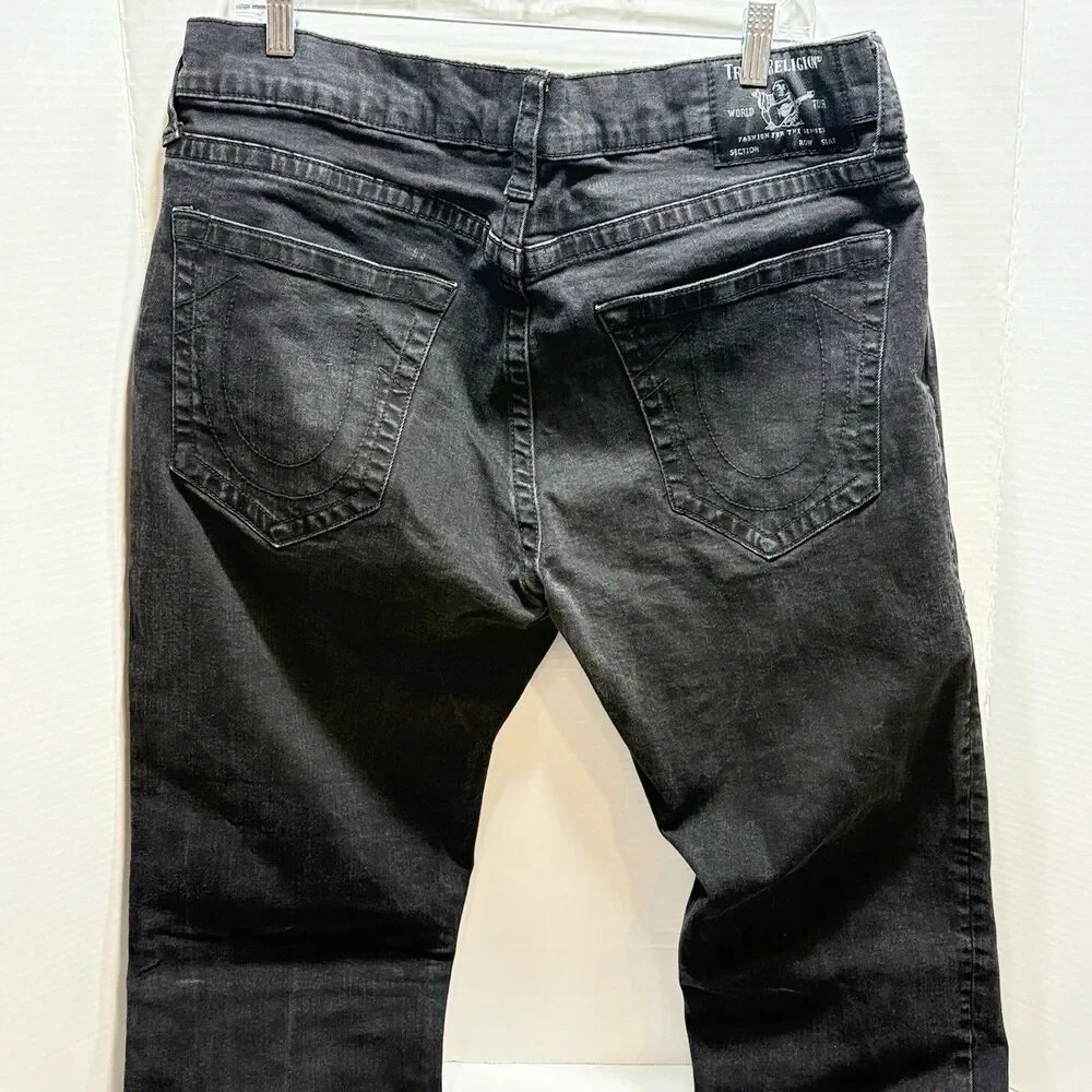 True Religion Jeans Mens 38x32 Black Geno Dark Relaxed Slim Stretch Dark Wash